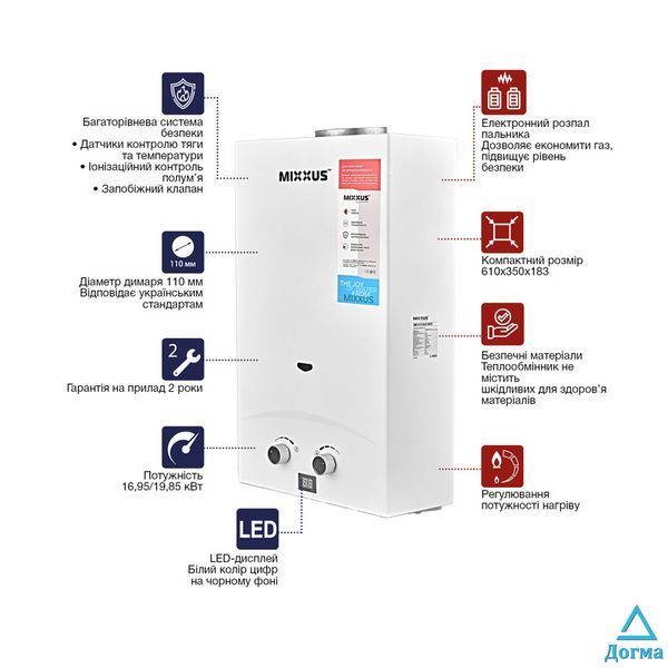 Газова колонка Mixxus GWH-0112 BASIC WHITE димохідна 12 л/хв (WH0029) 4b8f4de4-4a40-4801-a7cf-59e8034ce2d1 фото