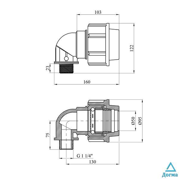 Коліно ПЕ SantehPlast 50х1 1/4" РЗ CV020435 фото