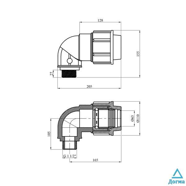 Коліно ПЕ SantehPlast 63х1 1/2" РЗ CV020654 фото